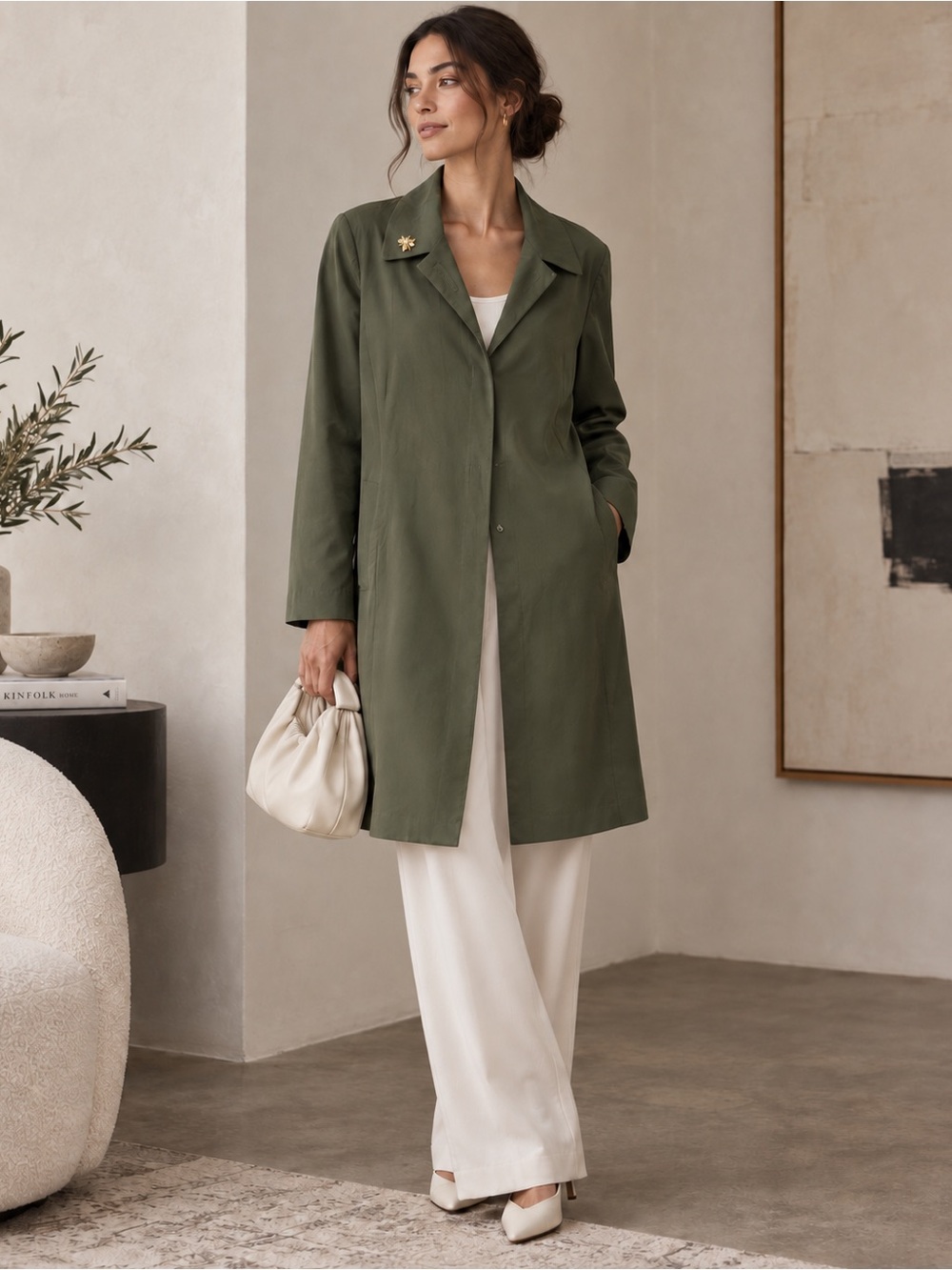 Bloomingdale’s & Tahari Olive Green Longline Minimalist Coat